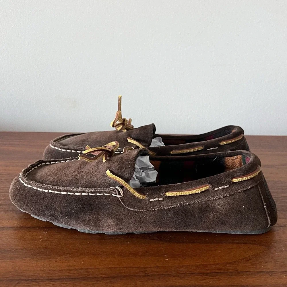 Woolrich Suede Moccasin Slippers Brown Leather Lace Mens‎ Size 9